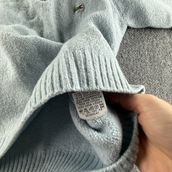 Lacoste Men Sweater Pullover 1/4 Zip Light Blue Knit Pure Wool Croc Logo Adult - Picture 6 of 14